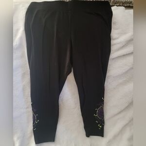 Black Leggings with Purple and Green Design